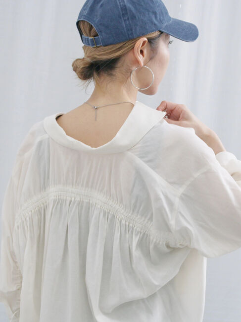 Samansa Mos2 blue「ショート丈シャーリングブラウス」|シャツ・ブラウス|