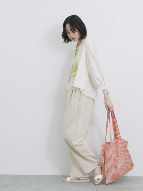 Samansa Mos2 blue「ショート丈シャーリングブラウス」|シャツ・ブラウス|