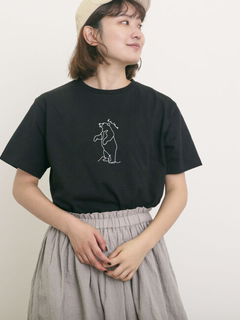 Samansa Mos2「◎アニマル刺繍Tシャツ」|Tシャツ・カットソー|ブラック