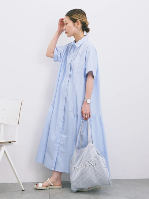 Samansa Mos2 blue「◎サイドギャザーシャツワンピース」|ワンピース|