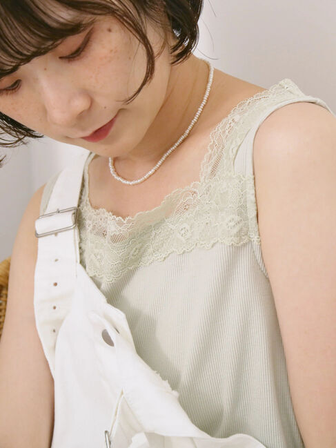 Samansa Mos2 blue「前後2way幅広レースタンク」|Tシャツ・カットソー|