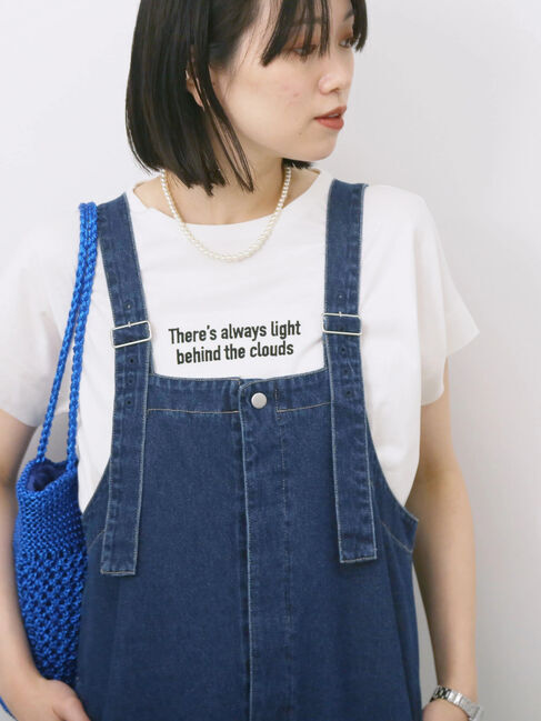 Samansa Mos2 blue「ロゴ刺繍フレンチスリーブTシャツ」|Tシャツ・カットソー|オフホワイト