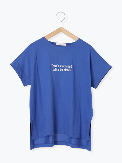 Samansa Mos2 blue「ロゴ刺繍フレンチスリーブTシャツ」|Tシャツ・カットソー|