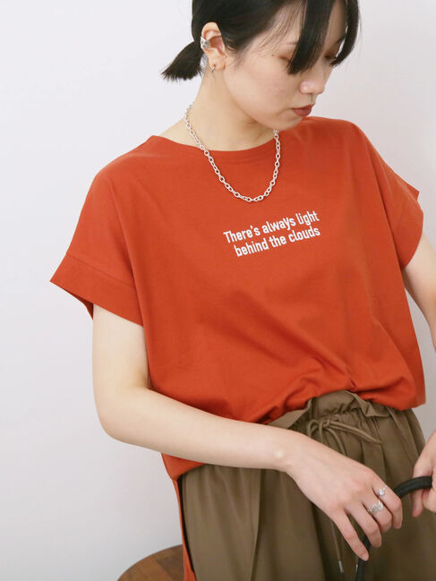 Samansa Mos2 blue「ロゴ刺繍フレンチスリーブTシャツ」|Tシャツ・カットソー|オレンジ