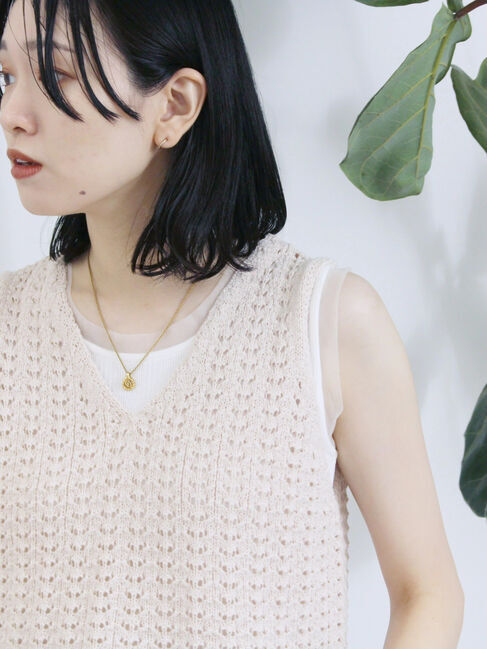 Samansa Mos2 blue「テープヤーン透かしニットベスト」|ニット・セーター|