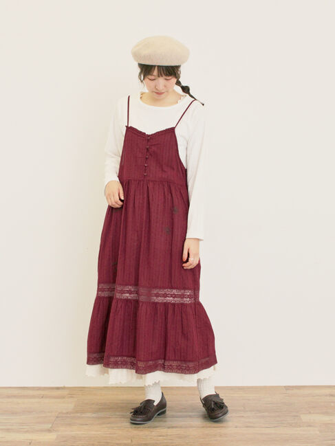 Samansa Mos2「ランダム刺繍入りワンピース」|ワンピース|ボルドー