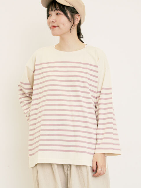 Samansa Mos2「パネルボーダーロングスリーブカットソー」|Tシャツ・カットソー|ピンク