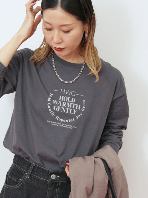 Samansa Mos2 blue「アソートプリントロンT」|Tシャツ・カットソー|チャコールグレー