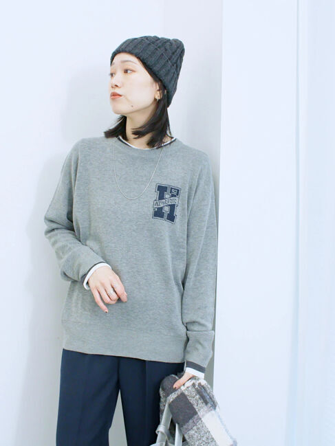 Samansa Mos2 blue「アソートロゴジャガードニットプルオーバー」|ニット・セーター|