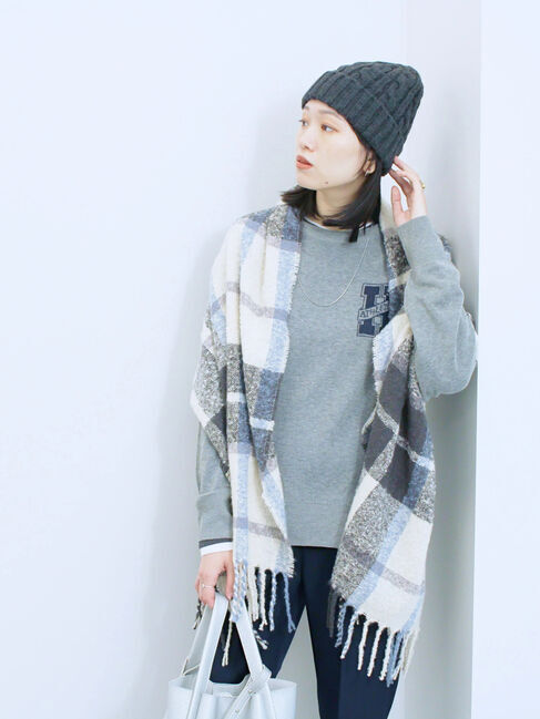 Samansa Mos2 blue「アソートロゴジャガードニットプルオーバー」|ニット・セーター|