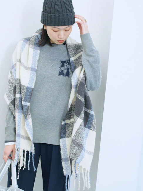 Samansa Mos2 blue「アソートロゴジャガードニットプルオーバー」|ニット・セーター|