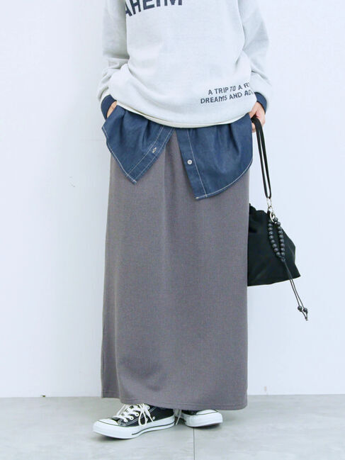 Samansa Mos2 blue「カットリブナロースカート」|スカート|チャコールグレー