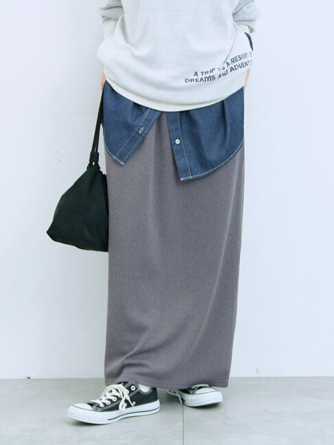 Samansa Mos2 blue「カットリブナロースカート」|スカート|