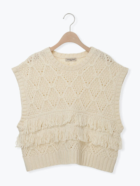 Samansa Mos2「【Fluffy Wool Blend】フリンジニットベスト」|ダウンベスト・ベスト|