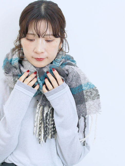 Samansa Mos2 blue「ブークレチェックマフラー」|その他|