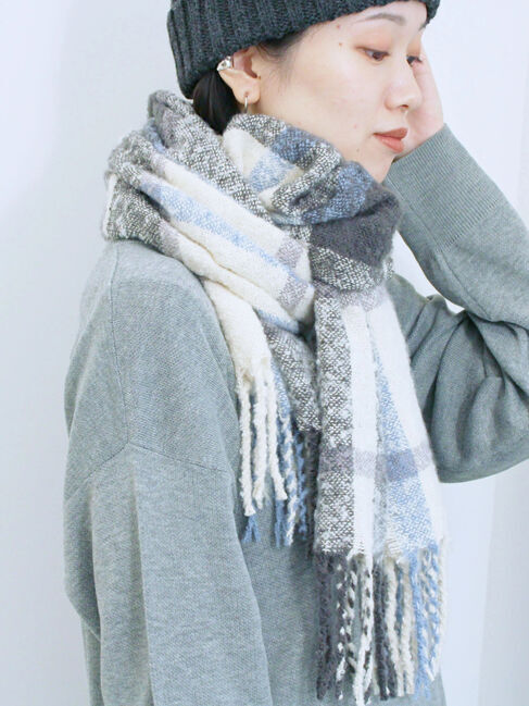 Samansa Mos2 blue「ブークレチェックマフラー」|その他|