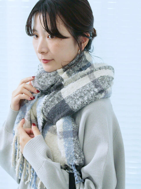 Samansa Mos2 blue「ブークレチェックマフラー」|その他|