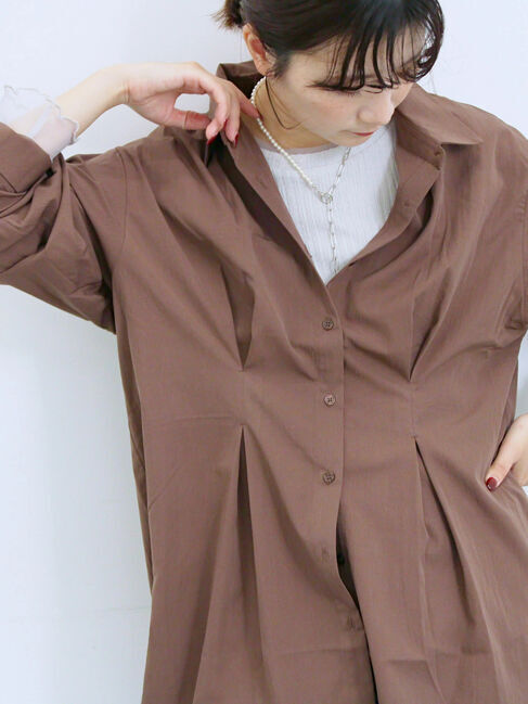 Samansa Mos2 blue「◎マットサテンタックシャツ」|シャツ・ブラウス|ブラウン