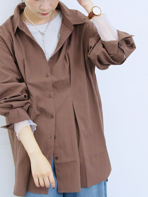 Samansa Mos2 blue「◎マットサテンタックシャツ」|シャツ・ブラウス|