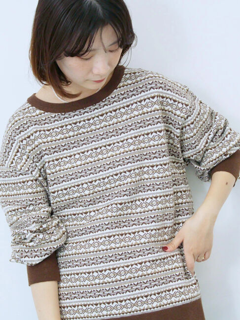 Samansa Mos2 blue「もちもちジャガードニットプルオーバー」|ニット・セーター|
