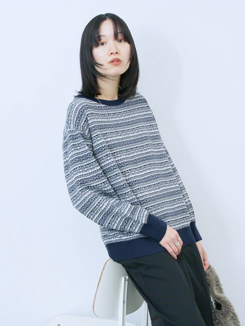 Samansa Mos2 blue「もちもちジャガードニットプルオーバー」|ニット・セーター|