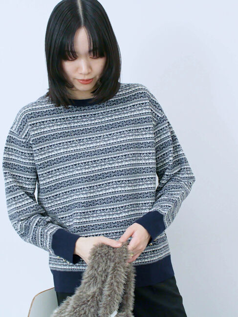 Samansa Mos2 blue「もちもちジャガードニットプルオーバー」|ニット・セーター|