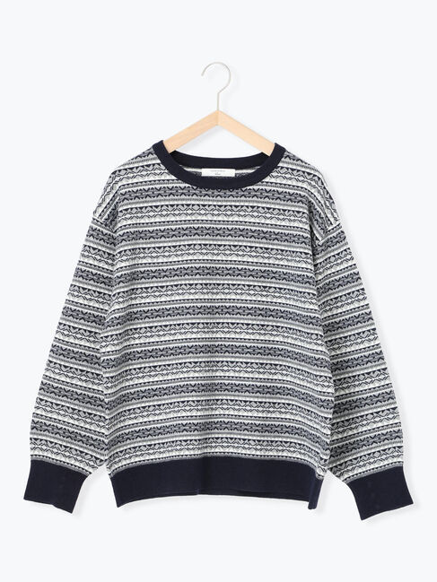 Samansa Mos2 blue「もちもちジャガードニットプルオーバー」|ニット・セーター|