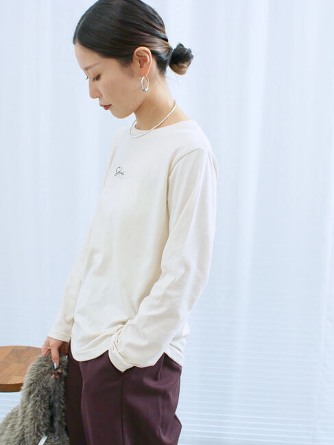 Samansa Mos2 blue「ワンポイント刺繍プルオーバー」|Tシャツ・カットソー|