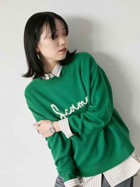 Samansa Mos2 blue「【Hug knit】ロゴプルオーバー」|ニット・セーター|グリーン