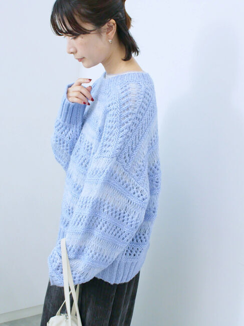 Samansa Mos2 blue「透かし柄ニットプルオーバー」|ニット・セーター|