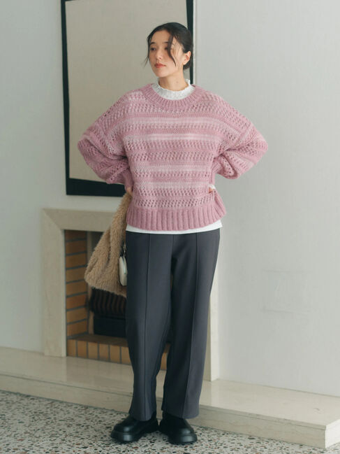 Samansa Mos2 blue「透かし柄ニットプルオーバー」|ニット・セーター|