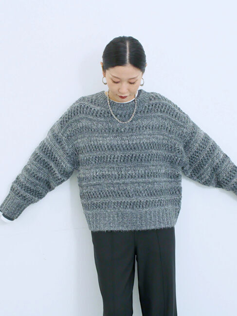 Samansa Mos2 blue「透かし柄ニットプルオーバー」|ニット・セーター|