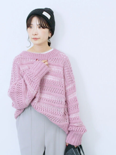 Samansa Mos2 blue「透かし柄ニットプルオーバー」|ニット・セーター|