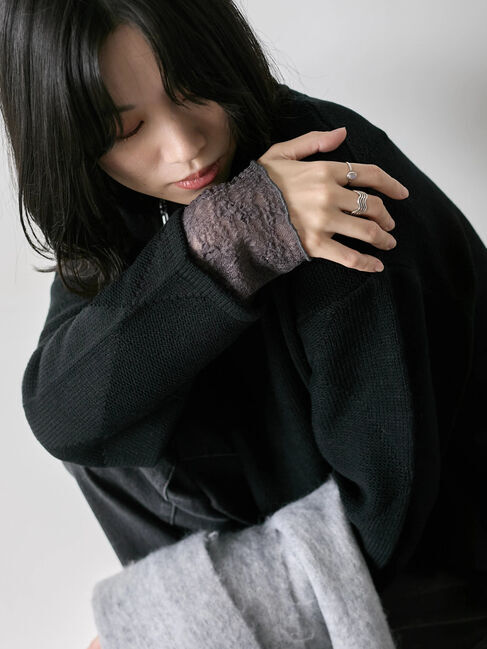 Samansa Mos2 blue「【帯電防止】袖口レースプルオーバー」|Tシャツ・カットソー|