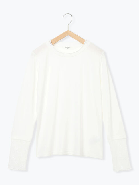 Samansa Mos2 blue「【帯電防止】袖口レースプルオーバー」|Tシャツ・カットソー|