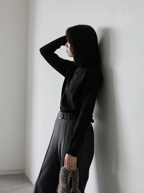 Samansa Mos2 blue「フリル衿ニットプルオーバー」|ニット・セーター|