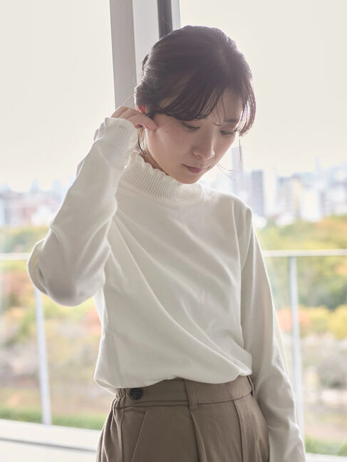 Samansa Mos2 blue「フリル衿ニットプルオーバー」|ニット・セーター|