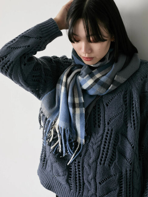 Samansa Mos2 blue「チェックマフラー」|その他|