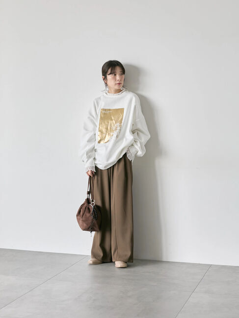 Samansa Mos2 blue「衿袖チュールハイネックプルオーバー」|Tシャツ・カットソー|