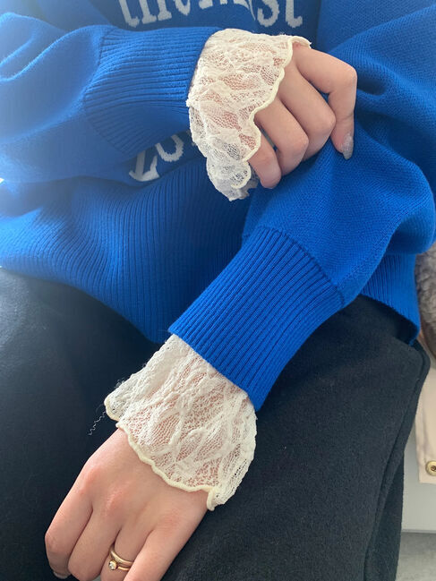 Samansa Mos2 blue「衿袖チュールハイネックプルオーバー」|Tシャツ・カットソー|