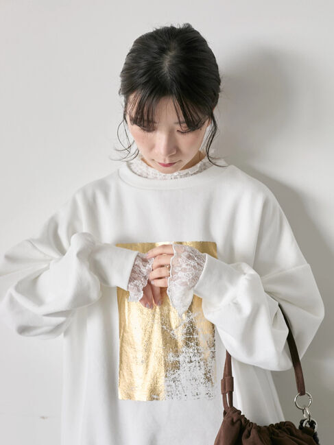 Samansa Mos2 blue「衿袖チュールハイネックプルオーバー」|Tシャツ・カットソー|