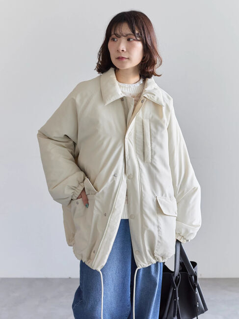 Samansa Mos2 blue「襟付中綿ブルゾン」|ブルゾン・スタジャン|ライトベージュ