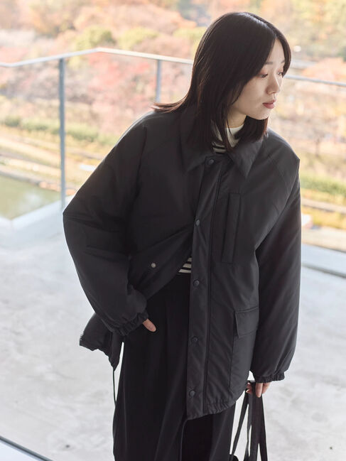 Samansa Mos2 blue「襟付中綿ブルゾン」|ブルゾン・スタジャン|ブラック