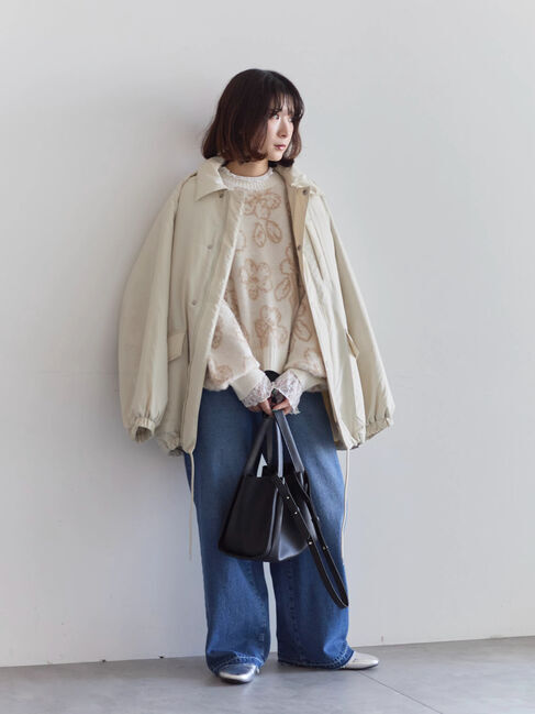 Samansa Mos2 blue「襟付中綿ブルゾン」|ブルゾン・スタジャン|