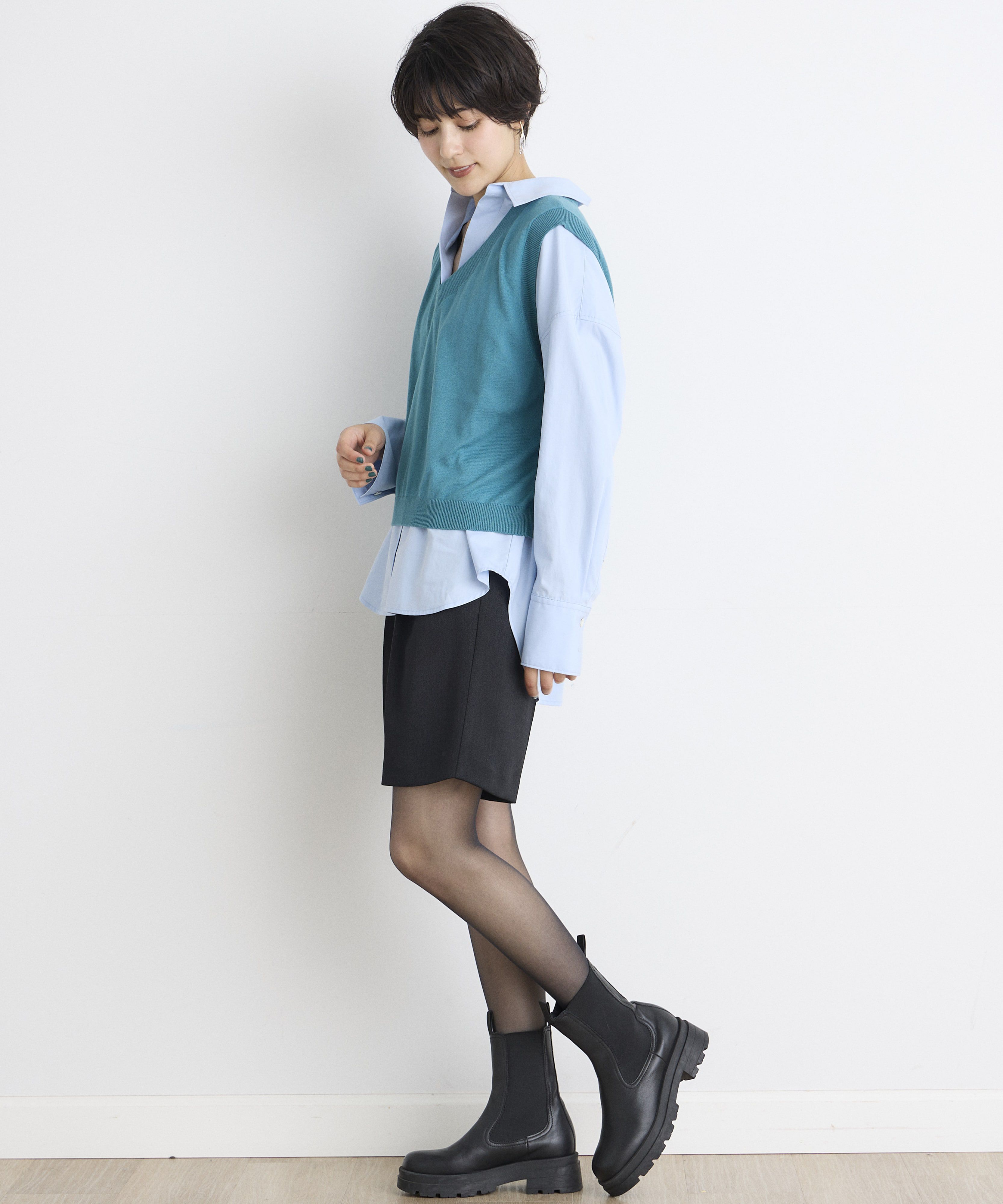 INED「《INED CLARO》クロップドニットベスト」|ニット・セーター|