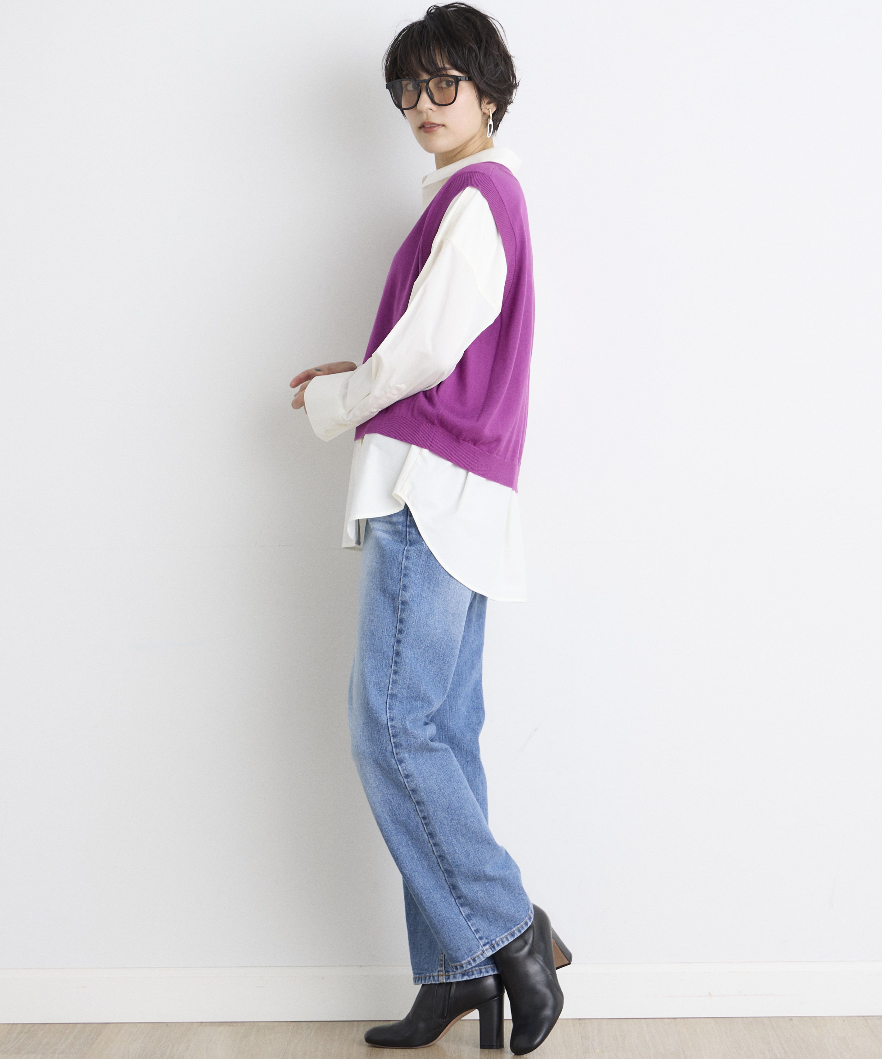 INED「《INED CLARO》クロップドニットベスト」|ニット・セーター|