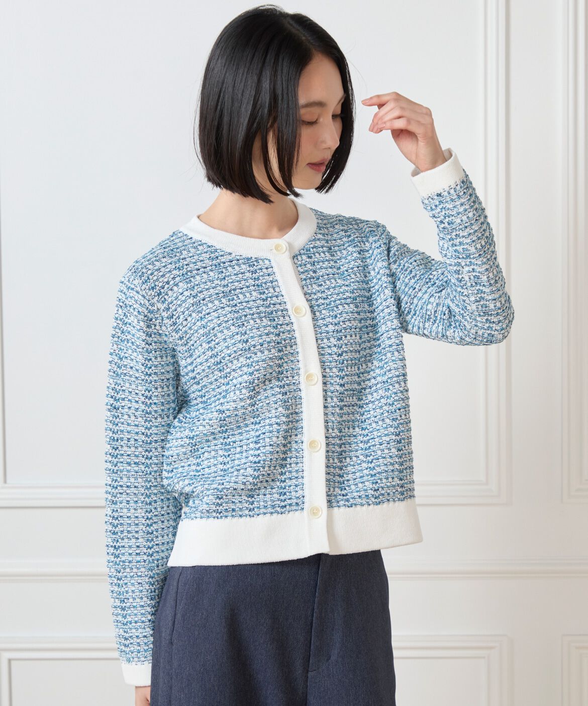 7-IDconcept.「ツイードニットカーディガン」|カーディガン|
