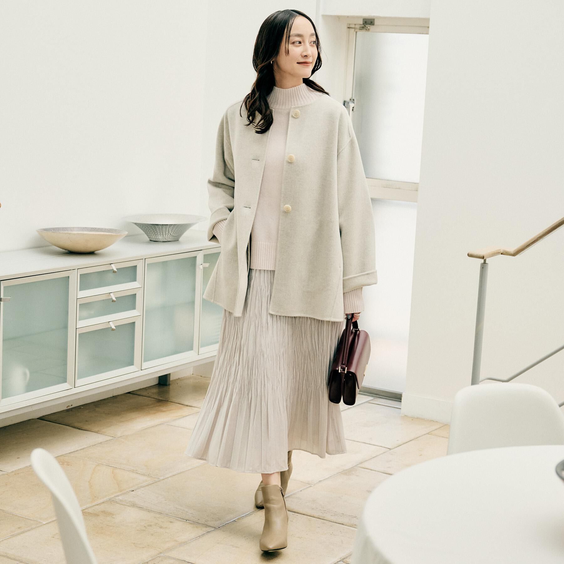 UNTITLED「【ミディ丈/軽やか】セミラグランリバー コート」|ノーカラーコート|