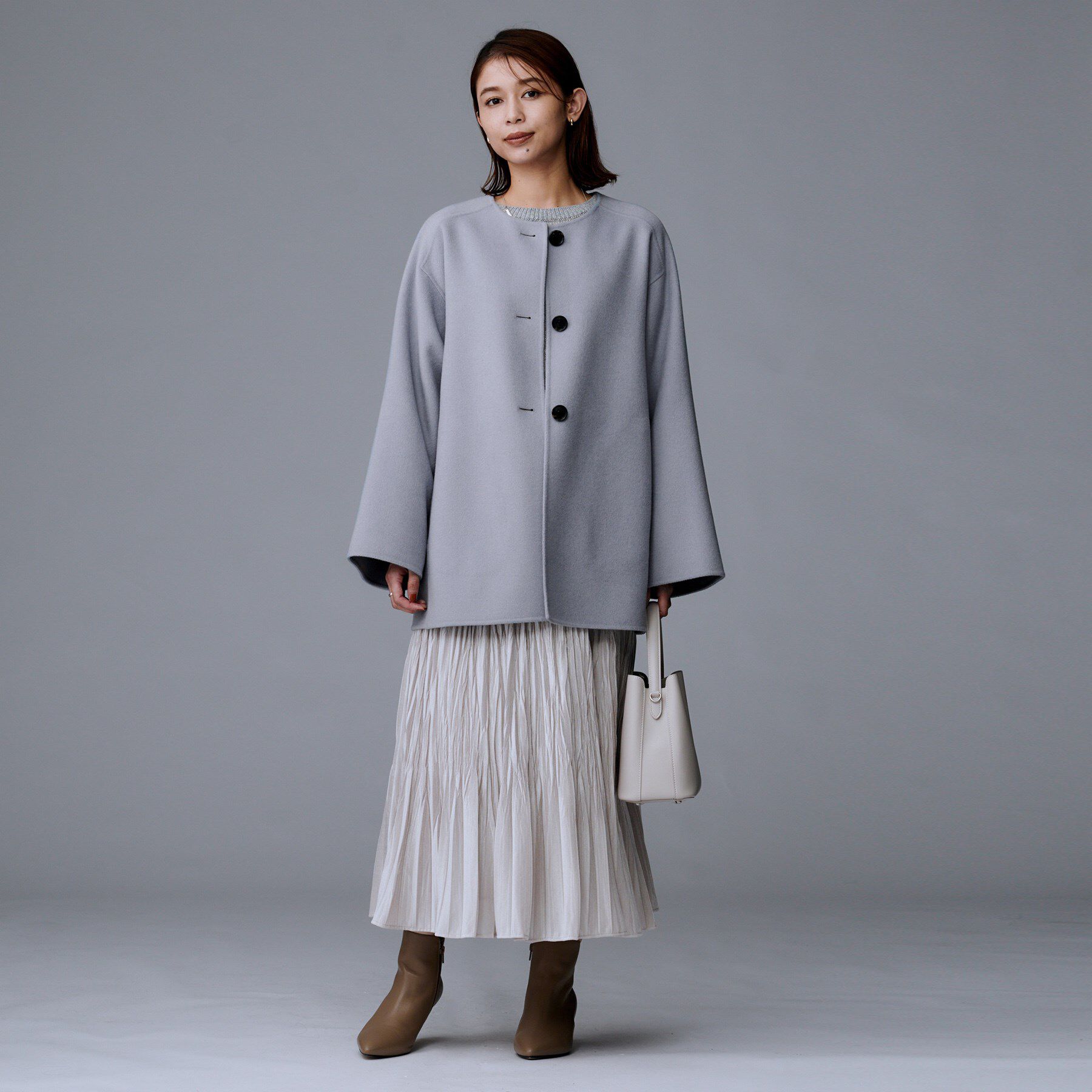 UNTITLED「【ミディ丈/軽やか】セミラグランリバー コート」|ノーカラーコート|