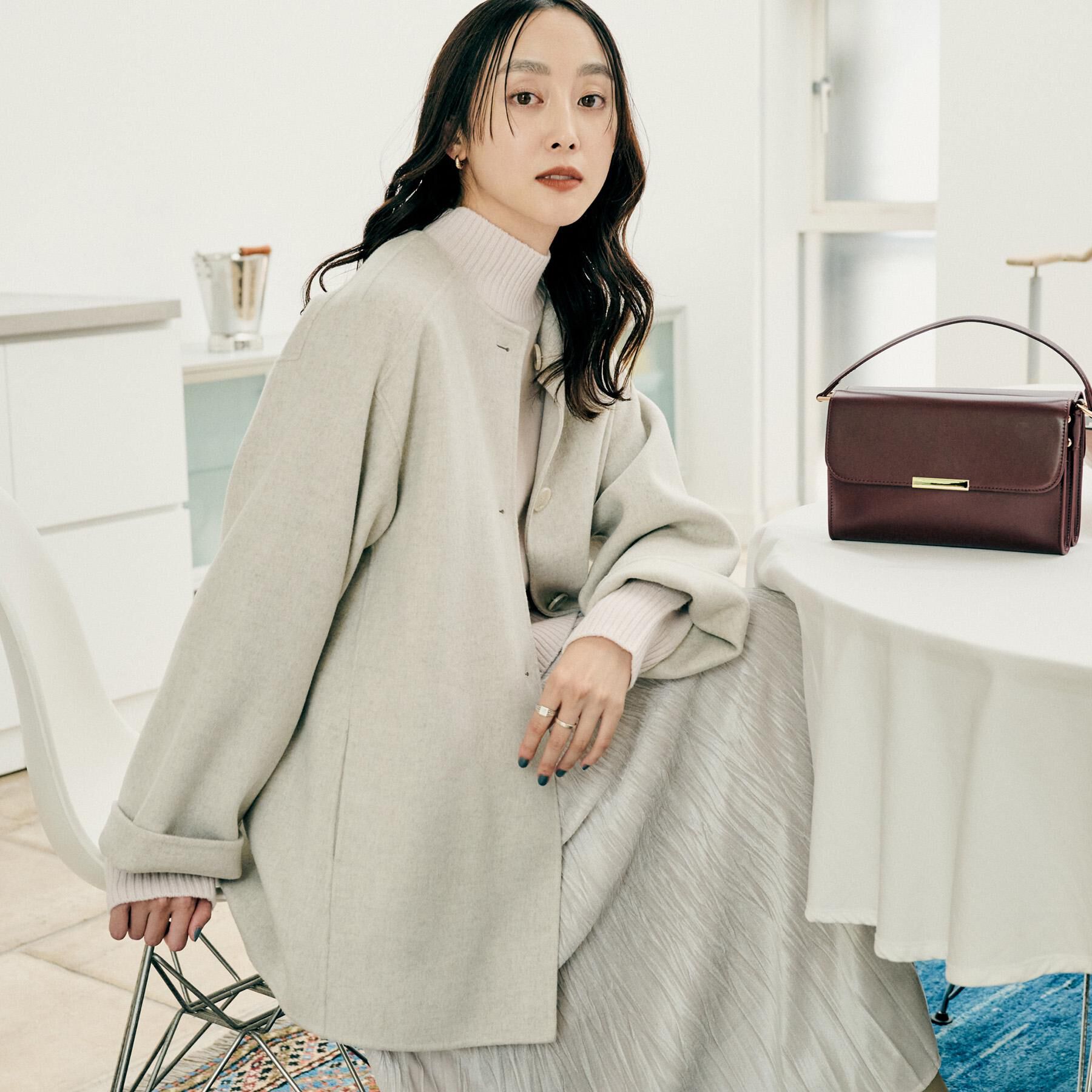 UNTITLED「【ミディ丈/軽やか】セミラグランリバー コート」|ノーカラーコート|グレージュ(050)